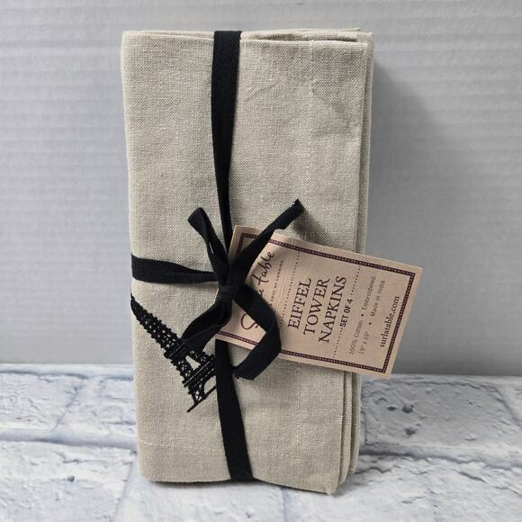 NWT Sur la Table Set of 4 Embroidered Eiffel Tower Paris Napkins Cotton 19 inch - Picture 6 of 8